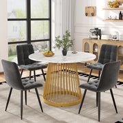 Tavolo da pranzo rotondo con 4 sedie, piano effetto marmo e gambe in metallo, per cucina e sala da pranzo, multicolore