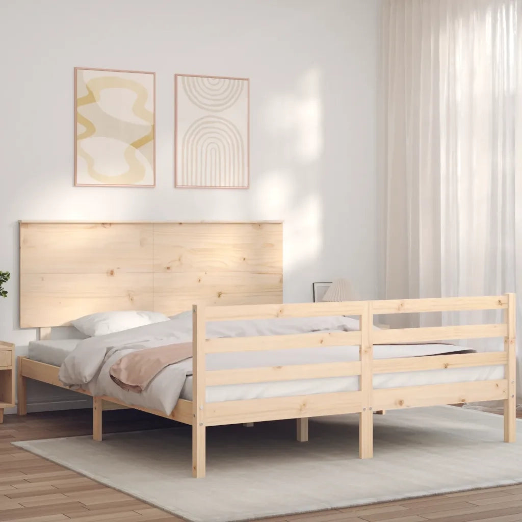 Giroletto con Testiera-Struttura Letto con testiera King Size in Legno Massello 980364
