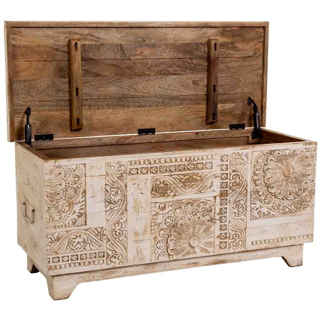 Baule in legno beige fatto a mano, 100x40x46h cm