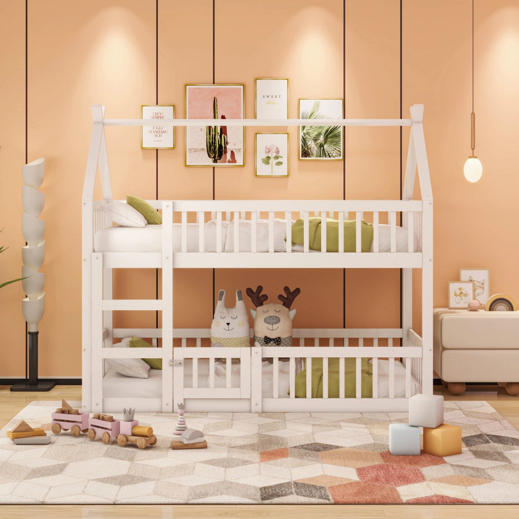 Letto a soppalco per bambini 90x200 cm con scala integrata e design multifunzionale bianco