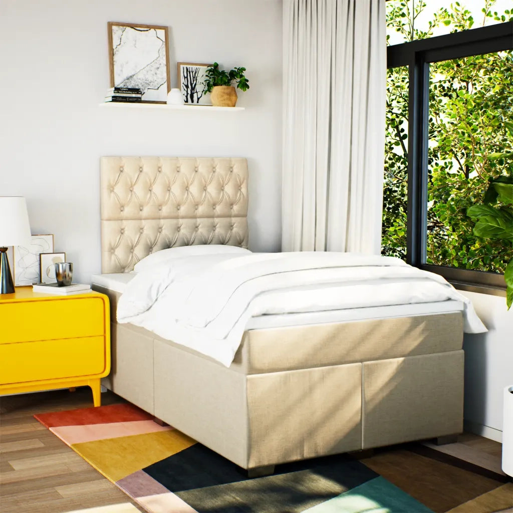 vidaXL Giroletto a Molle con Materasso Crema 120x190 cm in Tessuto