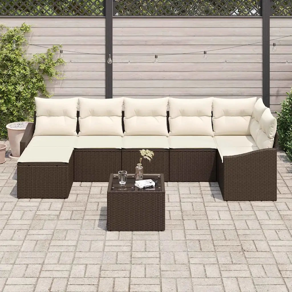 Set di divani con cuscino 8 pcs Marrone polyrattan