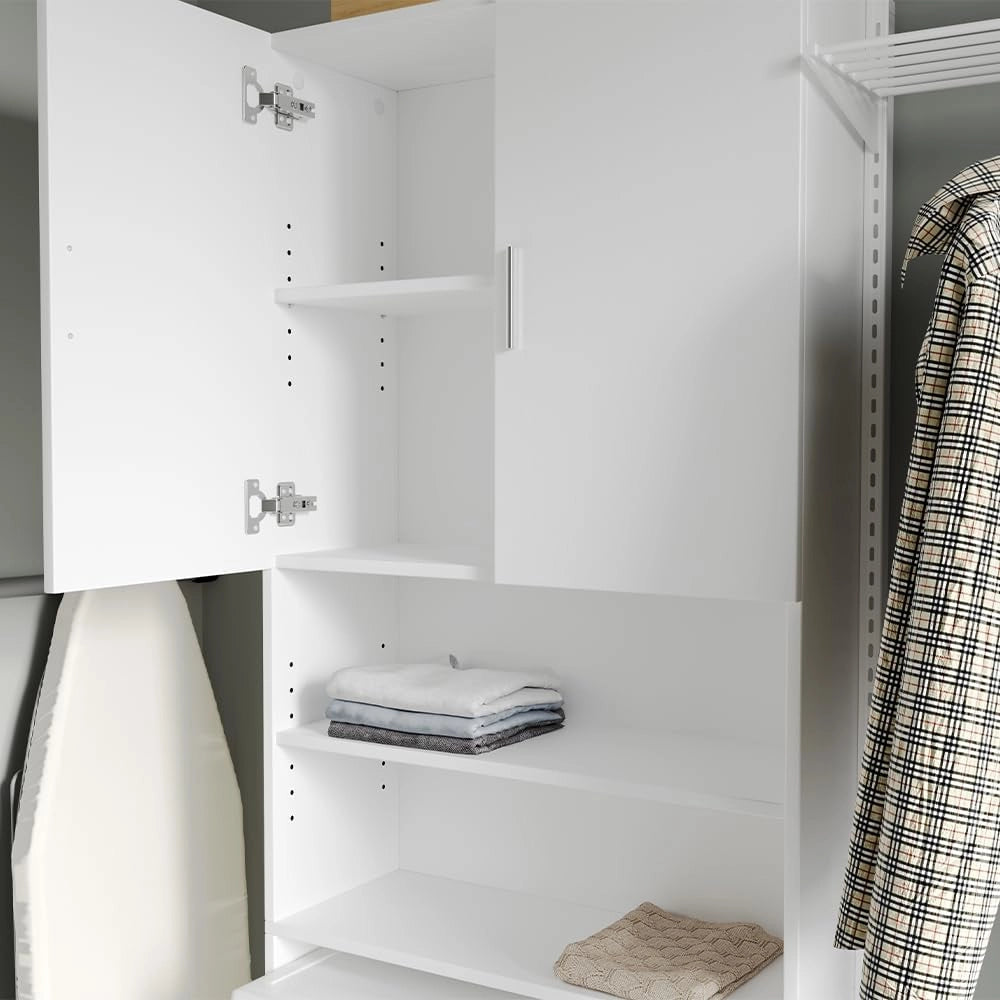 Mobile lavatrice Martha, Bianco, 64 x 190 cm con 2 ante corte, per la conservazione di detersivi e accessori da bagno