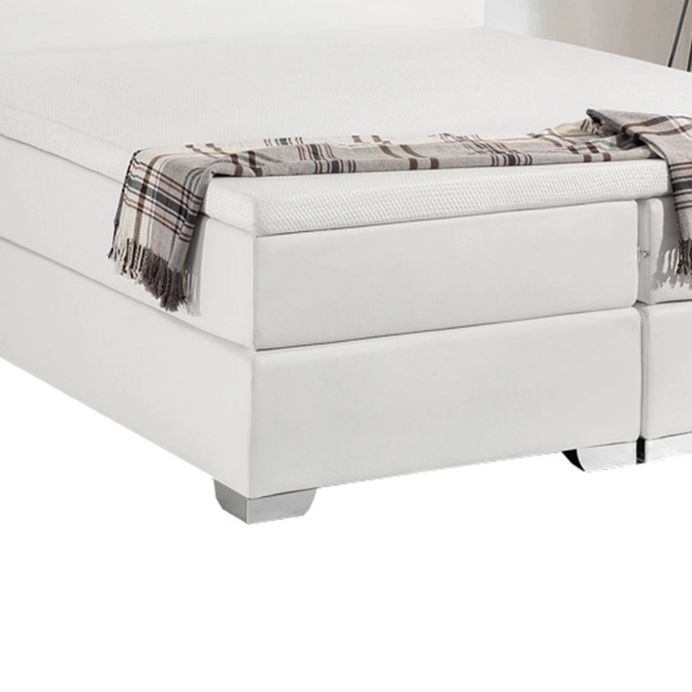 Letto continentale 180 x 200 cm in ecopelle bianca con materasso a molle insacchettate