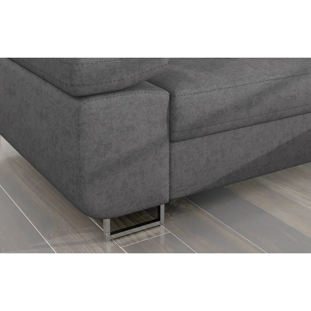 Divano angolare trasformabile AMANDA grigio melange in tessuto jacquard con contenitore