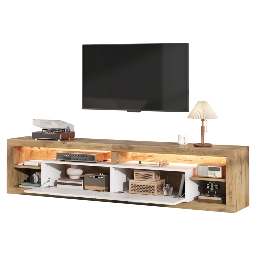 Mobile porta TV con LED controllato da app, 2 cassetti e 4 vani aperti per soggiorno in truciolare naturale 180 × 35,5 × 50 cm