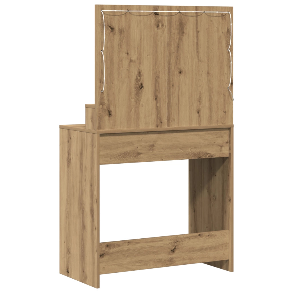 Tavolo da trucco con luci LED in rovere artigianale 79x41x135 cm