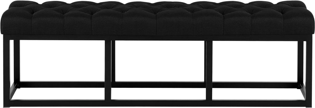 Panca design AMUN in metallo nero opaco e tessuto nero,150 cm