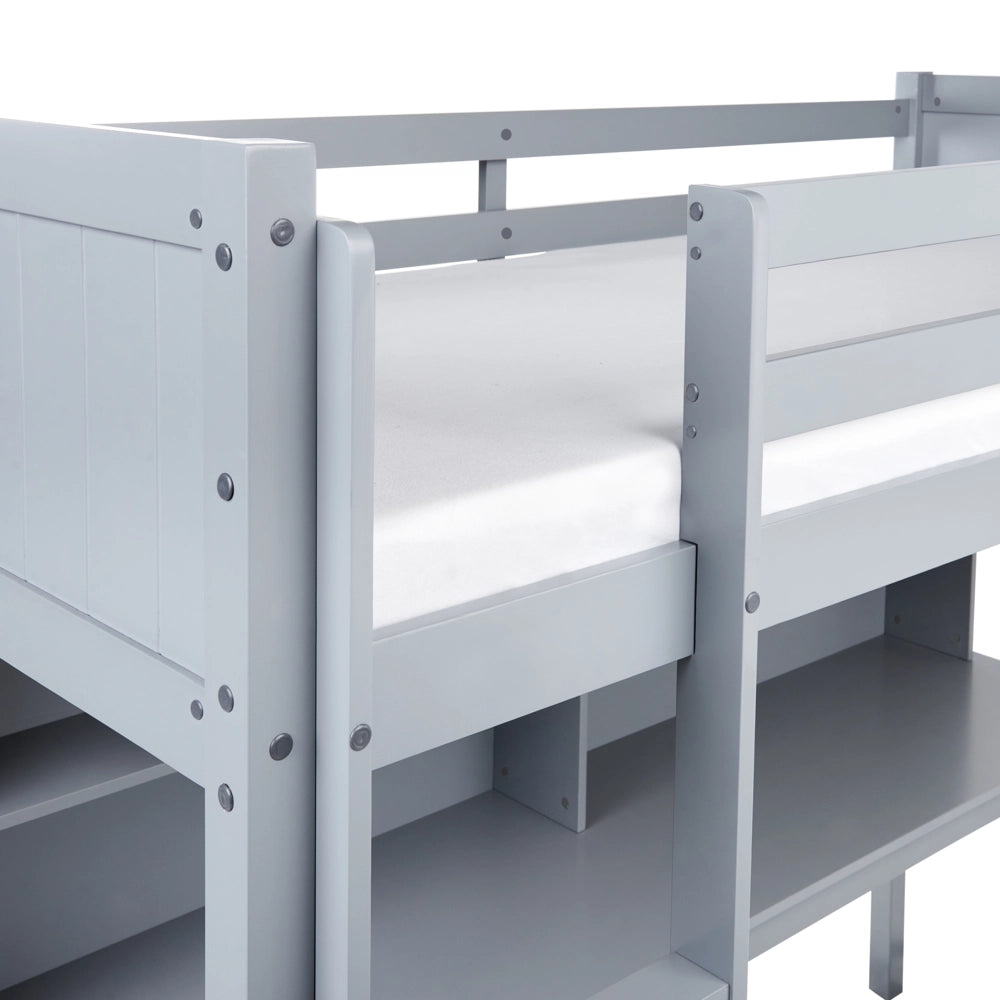 Letto alto per bambini Struttura in legno di pino grigio con scrivania e letto a soppalco Camera dei bambini e multifunzionale