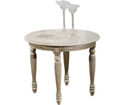 Tavolino rotondo shabby da salotto in legno intagliato con fregi 58x47 - Mobili 2G