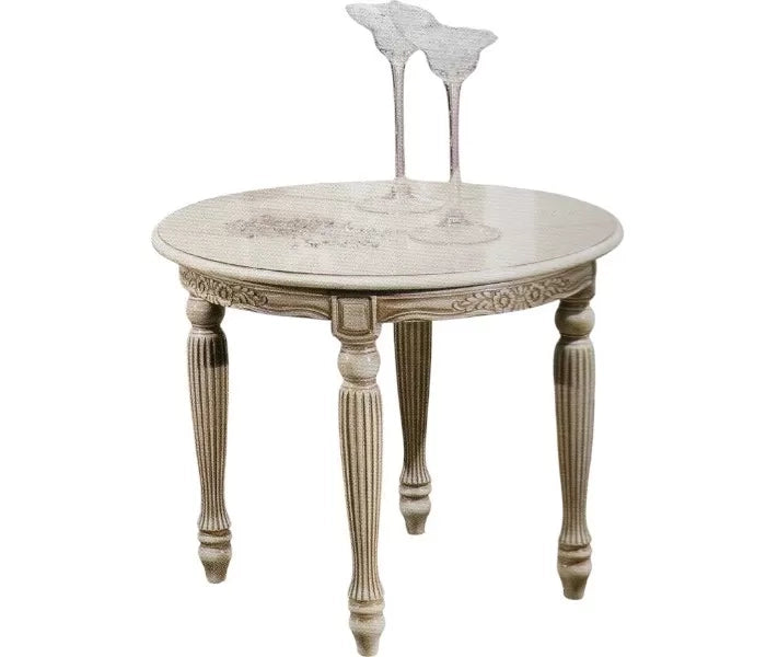 Tavolino rotondo shabby da salotto in legno intagliato con fregi 58x47 - Mobili 2G