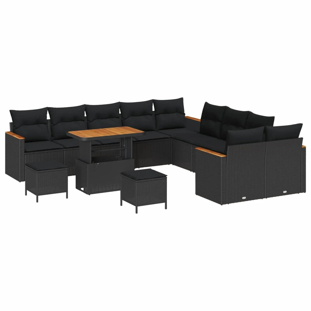 Set Divano da Giardino con cuscino 13 pcs Nero polyrattan