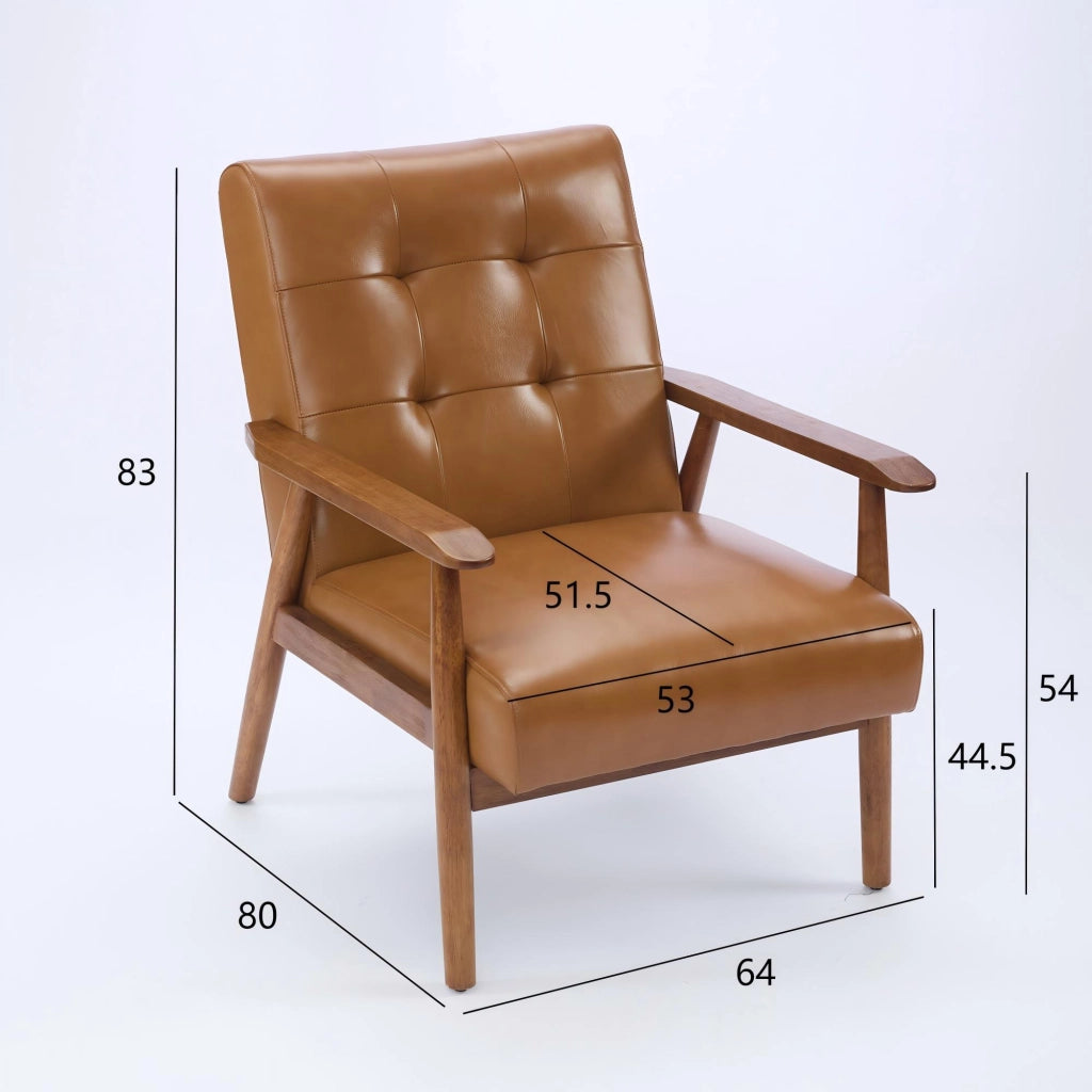 Poltrona Loungesessel con Schienale con Cuciture Pull-Point e Struttura Stabile, in Pelle, Legno, Marrone Chiaro