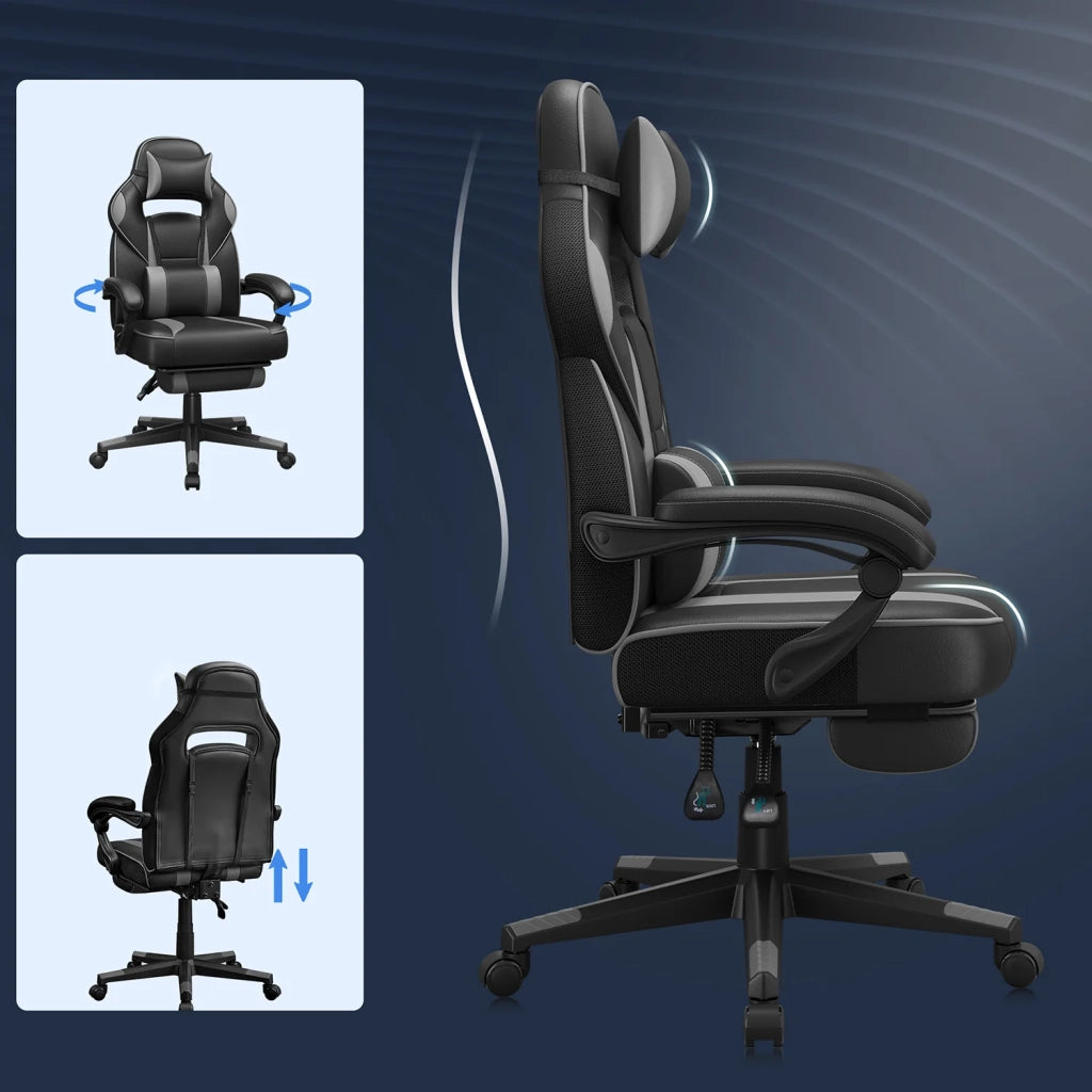 Sedia da gaming sedia da ufficio regolabile con poggiapiedi telescopico ergonomico meccanismo di inclinazione poggiatesta supporto lombare capacità di carico 150 kg nera 12_0005912