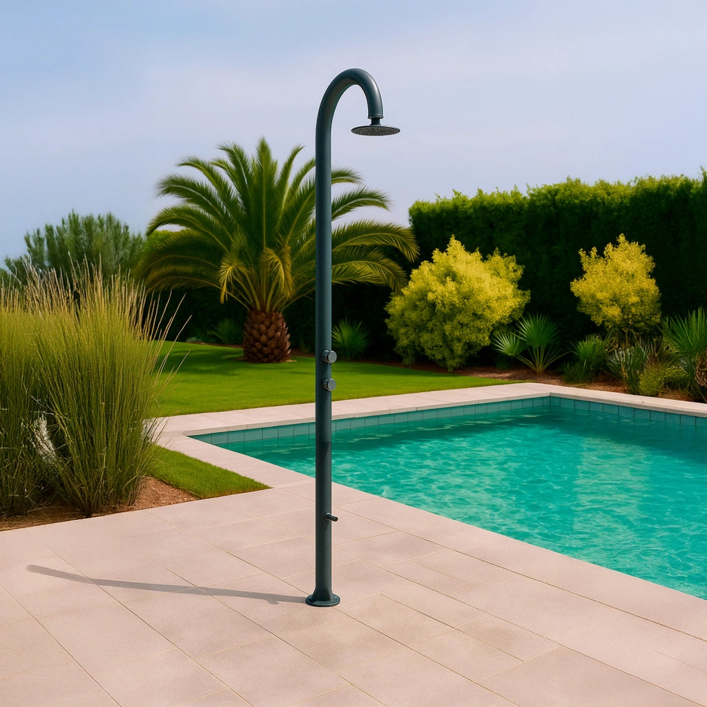 Sined Luna Timer p Grigia Doccia In Alluminio Doppio Attacco Acqua Fredda Laterale o Inferiore Su Un Unico Tubo Interno Doccia Acqua Fredda Temporizzata Con Soffione Lavapiedi e Miscelatore Grigio