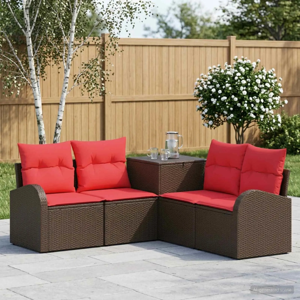 Set di divani 5 pz Marrone e Rosso Rattan sintetico e Acciaio 3447775