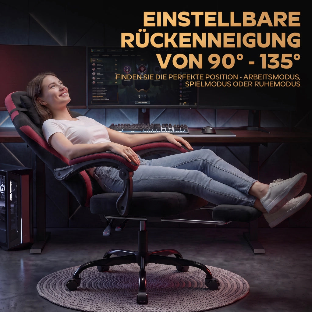 Sedia da gaming ergonomica in tessuto nero e rosso