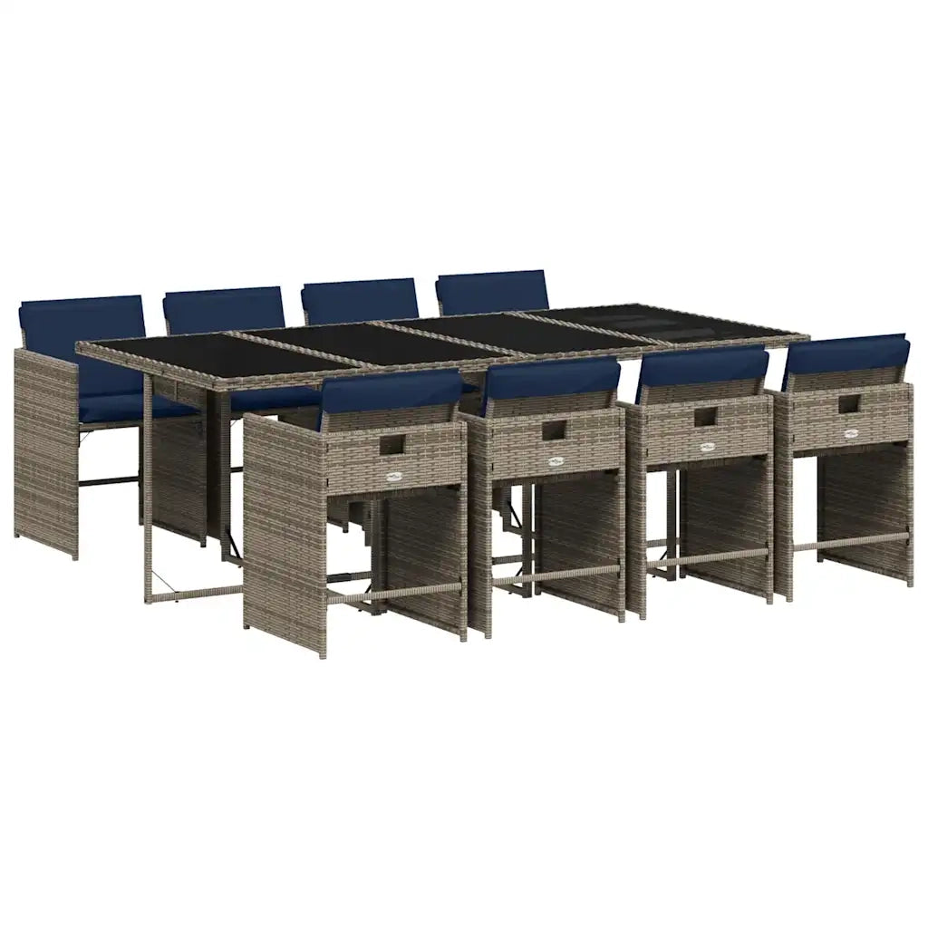 Set da pranzo da giardino da 9 pz con Cuscini in Polyrattan Grigio 3277872
