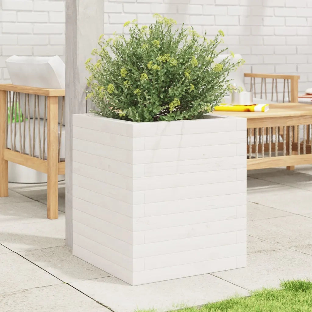 Fioriera | Cassetta per fiori | Vaso da Giardino Bianca 40x40x46 cm Legno Massello di Pino