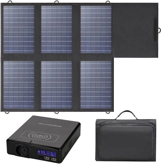 Pannello Solare Portatile - Centrale di Potenza - con Pannello Solare Ripiegabile - Uscita USB-C - per uso Domestico - Tende - Esterno - Campeggio - Emergenze - 41600mAh - 200W - 100-240V - 50/60Hz - Nero