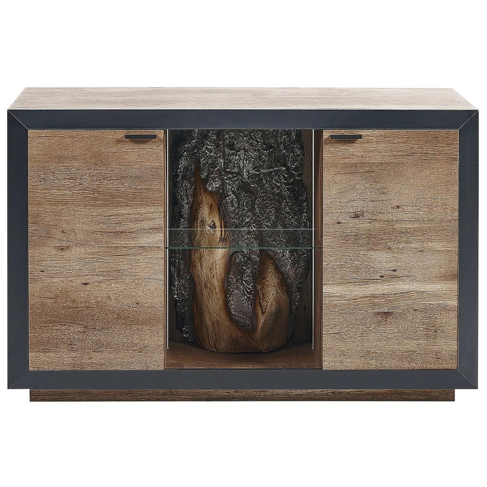 Credenza LED in legno chiaro nero 120 x 42 cm MDF con 2 ante e mensole soggiorno camera da letto rustico