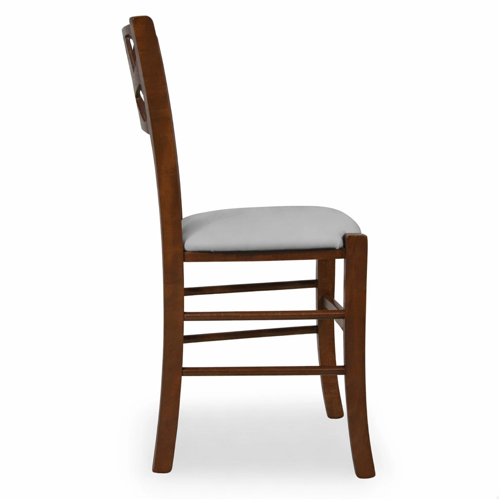 Sedie sala pranzo Sissy in legno noce scuro con seduta imbottita grigia set da 2