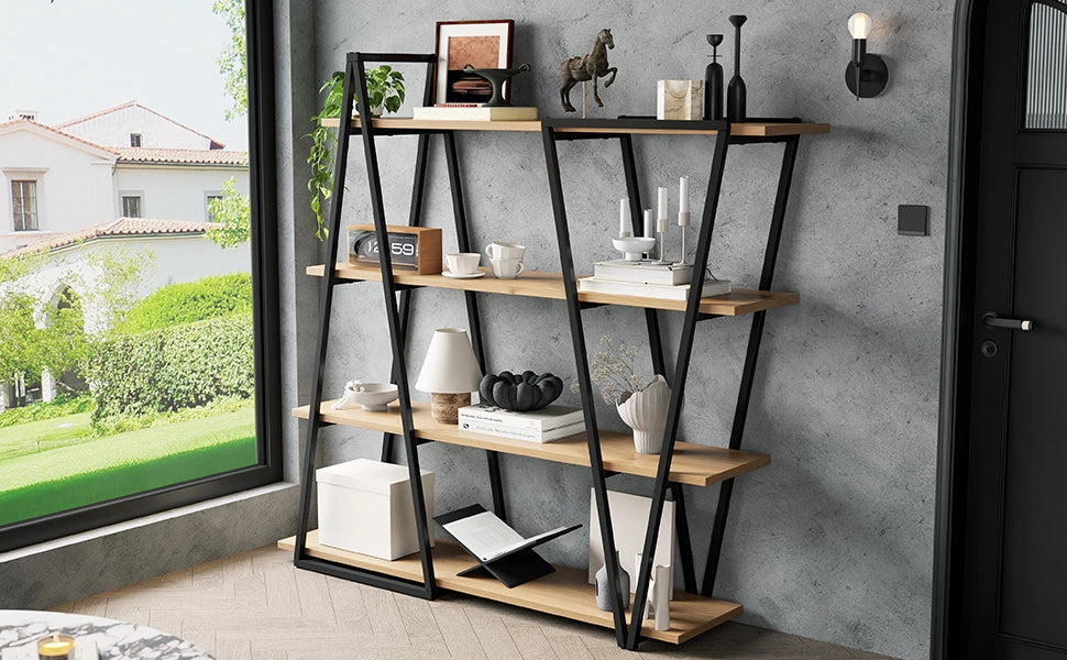 Libreria geometrica con 4 vani e anti ribaltamento per soggiorno 158×35×166 cm