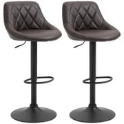 Set 2 Sgabelli da Bar Regolabili con Schienale e Poggiapiedi, Base in Metallo e Seduta in Similpelle, 46x48x83-104 cm, Marrone e Nero