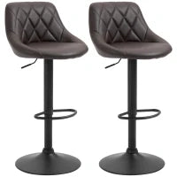 Set 2 Sgabelli da Bar Regolabili con Schienale e Poggiapiedi, Base in Metallo e Seduta in Similpelle, 46x48x83-104 cm, Marrone e Nero