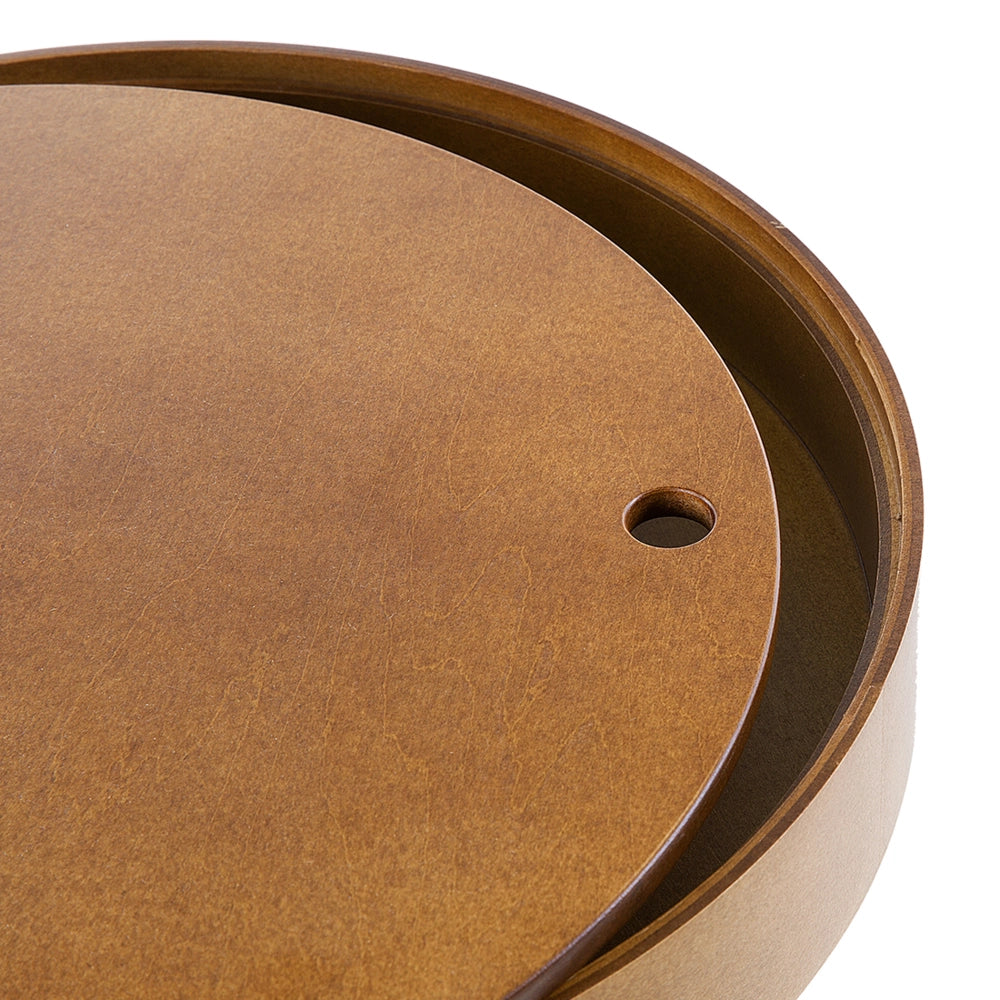 Tavolino da caffè in legno scuro rotondo ø 40 cm con coperchio piano in legno curvato moderno scandinavo