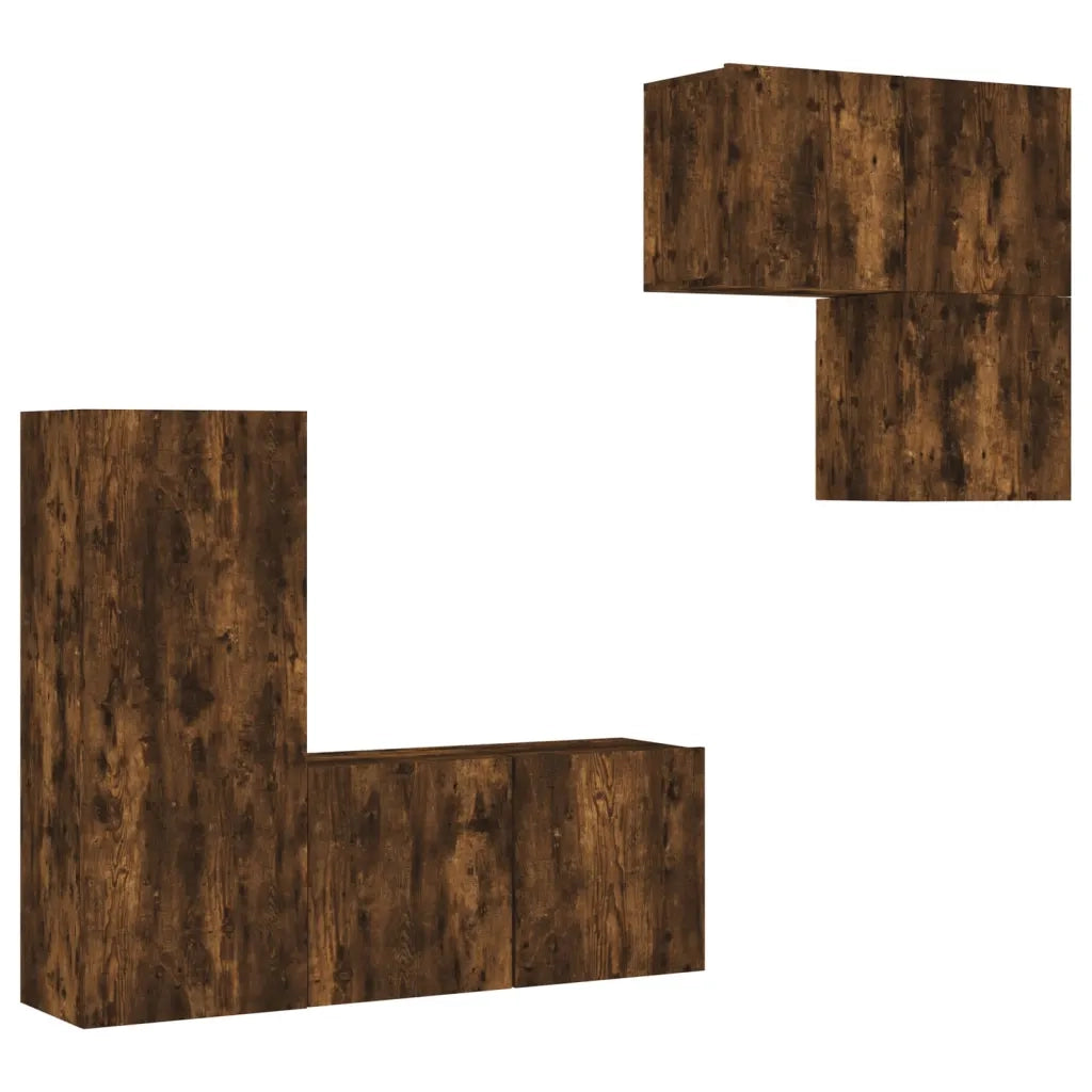 Mobili TV a Muro 4pz Rovere Fumo in Legno Multistratocod mxl 86235