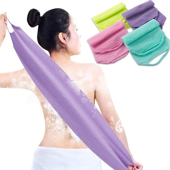 4 x Scopini per doccia con maniglie, spazzola per doccia in nylon, lunghezza estesa, spazzola per doccia flessibile, cinturino, spazzola per doccia per la pulizia del corpo, massaggi per la pelle per donne e uomini