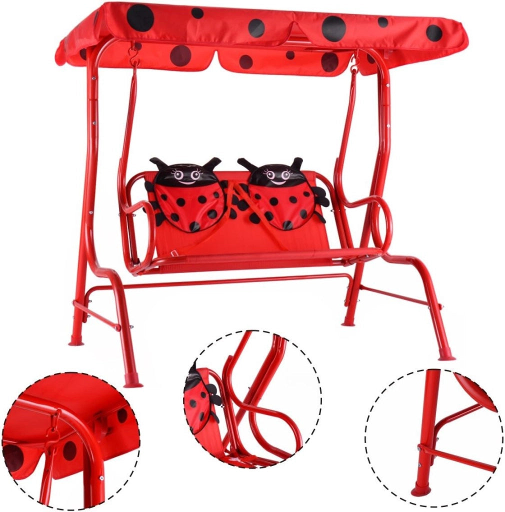 Altalena da Giardino per Bambini, Altalena con 2 Posti Dondolo da Giardino, Sedile Altalena Bimbi con Tettuccio Parasole,112x108x75cm (Rosso)
