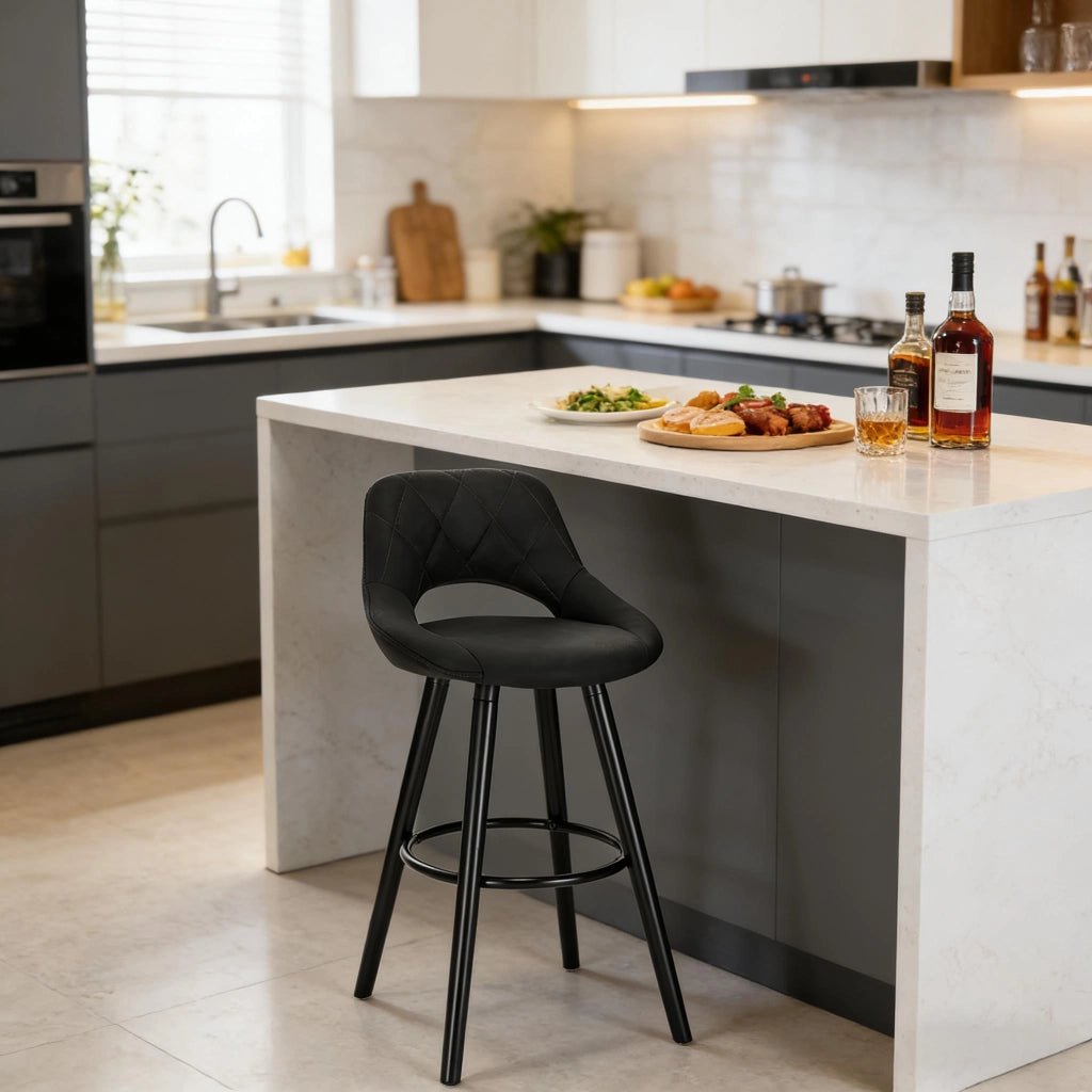 Sgabello bar con schienale, gambe in legno massello, colore antracite