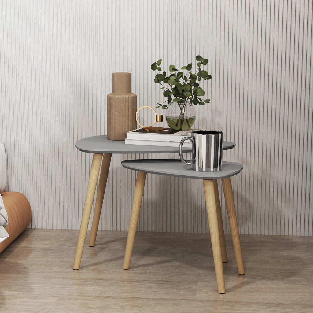 Set 2 Tavolini da Caff¨¨ Impilabili ¨C Xylo ¨C Legno Naturale e Grigio 59,5x39,5x45 cm