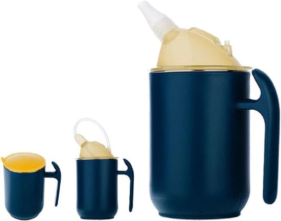 Bevande per anziani con imboccatura - tazze per anziani sicure senza perdite in silicone - con 2 coperchi e beccuccio - 1 pezzo (blu)