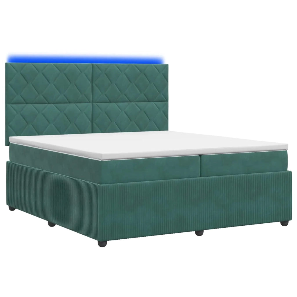 Letto Box Spring LED con Materasso Verde Scuro 200 x 200 cm 3456146
