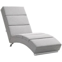 Chaise Longue Reclinabile con Schienale Alto, Imbottitura Spessa e Gambe in Metallo, Grigio Chiaro