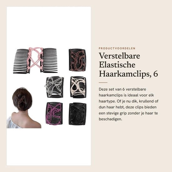 Accessori per capelli - 6 pezzi - Adattabile - Elastico - Per capelli spessi/crizanti - Adatto a diversi tipi di capelli - Clip per capelli