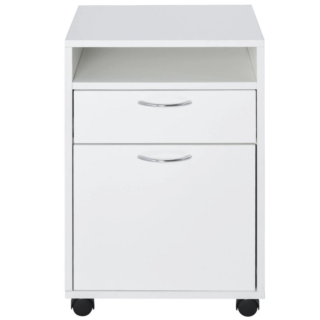 Cassettiera Portadocumenti da Ufficio in Legno con 2 Cassetti e Ruote Bianco 40x35x60 cm