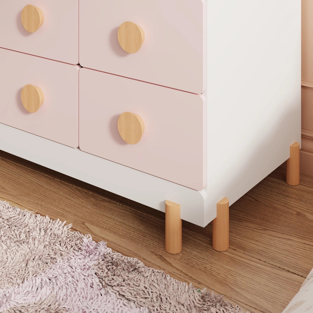 Armadio per Cameretta Vaarentaa a 2 Ante con 4 Cassetti e 3 Vani Aperti 156x90x41 cm - Bianco/Rosa [en.casa]