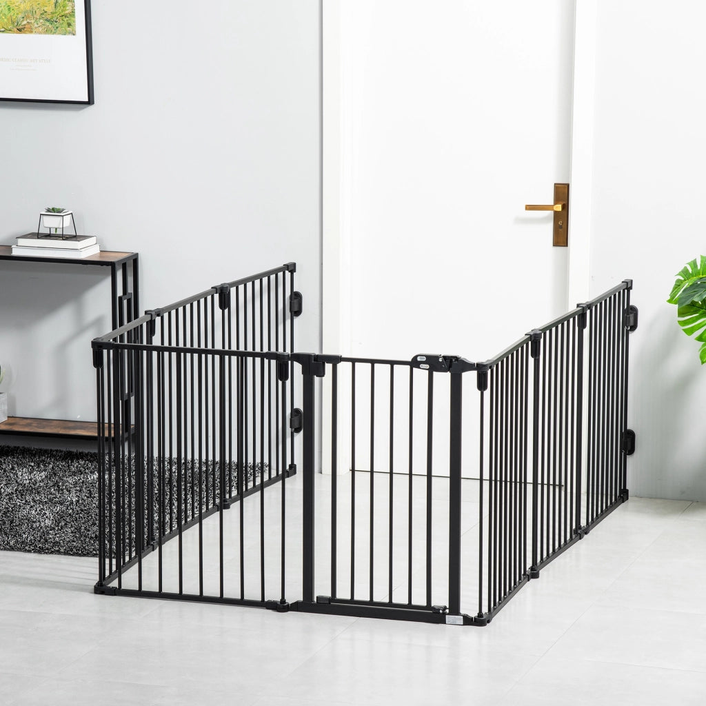 Barriera di sicurezza per camini recinto per cani pieghevole modulabile 8 pannelli con porta ¨C zephmum ¨C 482,5x76 cm nero