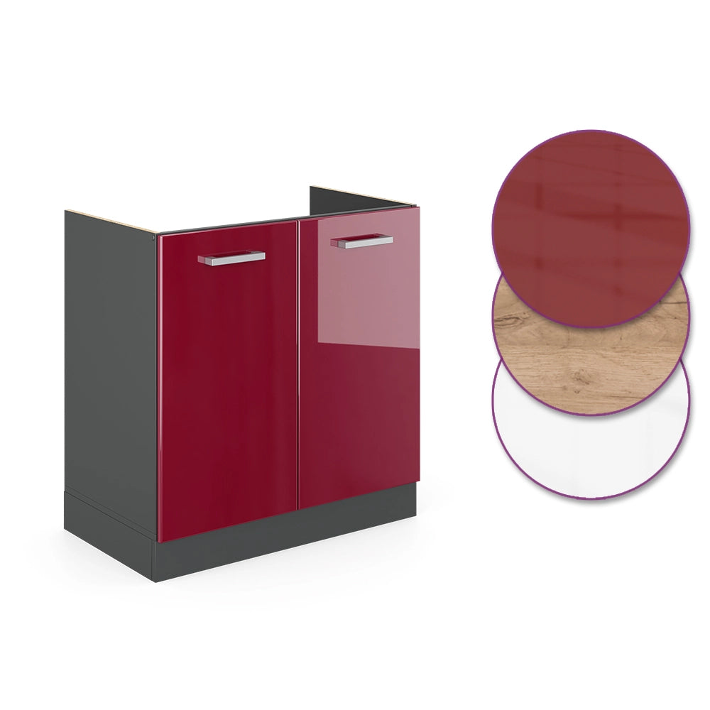 Vicco Mobile lavello cucina Rosso lucido 80 cm , PL Rovere