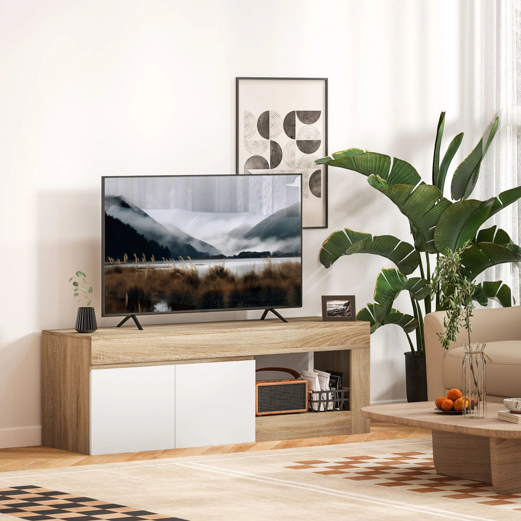 Mobile TV Moderno 60" max con Armadietto 2 Ante e Ripiano Aperto-Credenza  per TV,140x40x48 cm,Bianco e color Legno