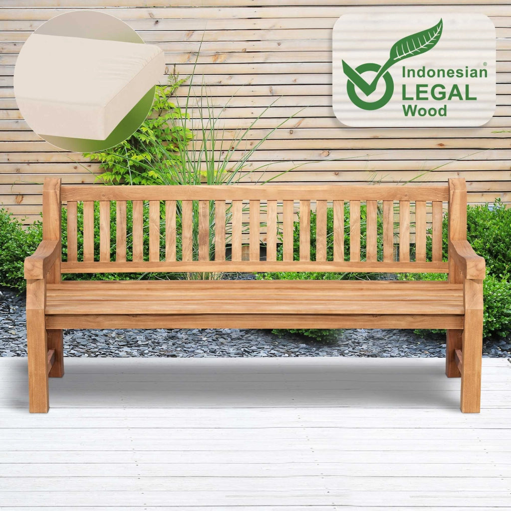 Panchina da Giardino in Teak Jackson con Cuscino crema,186x48x8 cm