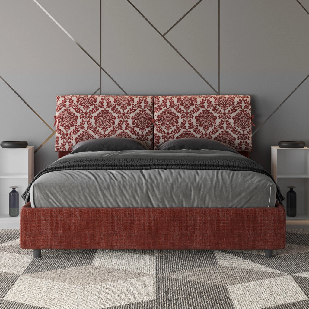 Letto Matrimoniale 160x210 cm con Rete e Contenitore con Testata e Alzata Comoda Imbottito in Tessuto Agata Mados