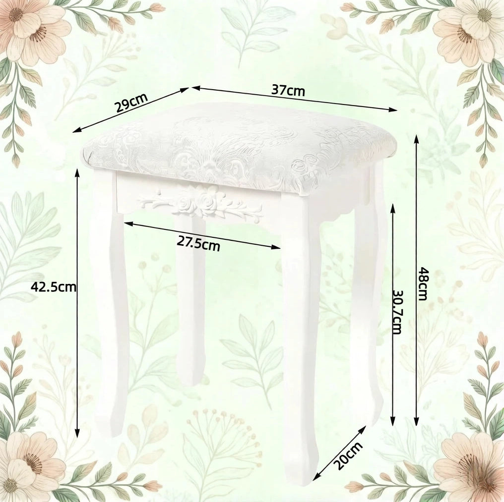 Sgabello da toeletta 37x50x30 cm imbottito in MDF e plastica bianco crema