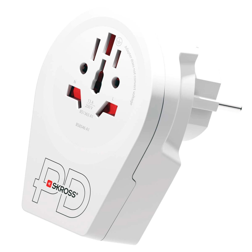 Adattatore Caricatore da Viaggio USB 18W e USB-C 20W Power Delivery Mondo a Europa Bianco Skross