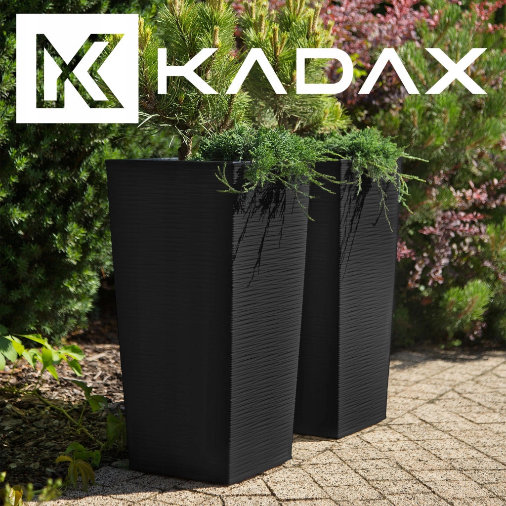 Set di 3 vasi da fiori KADAX, vasi da giardino + inserti, alti e grandi, neri, 47+57+68 cm