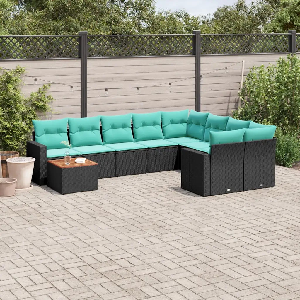 Set Divani da Giardino 10 pz con Cuscini Nero in Polyrattan